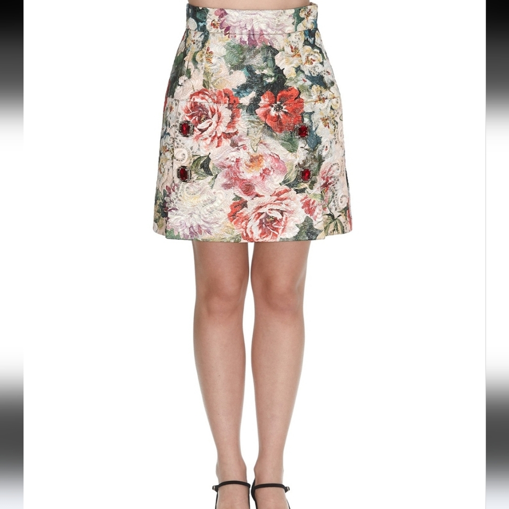 Dolce & Gabbana Multicolor Floral Jacquard Mini Skirt Sz 38/US 4 - Picture 1 of 15